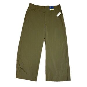 Old Navy Wide Leg Cropped Pants Size XL Olive Green Athleisure Casual Pull On